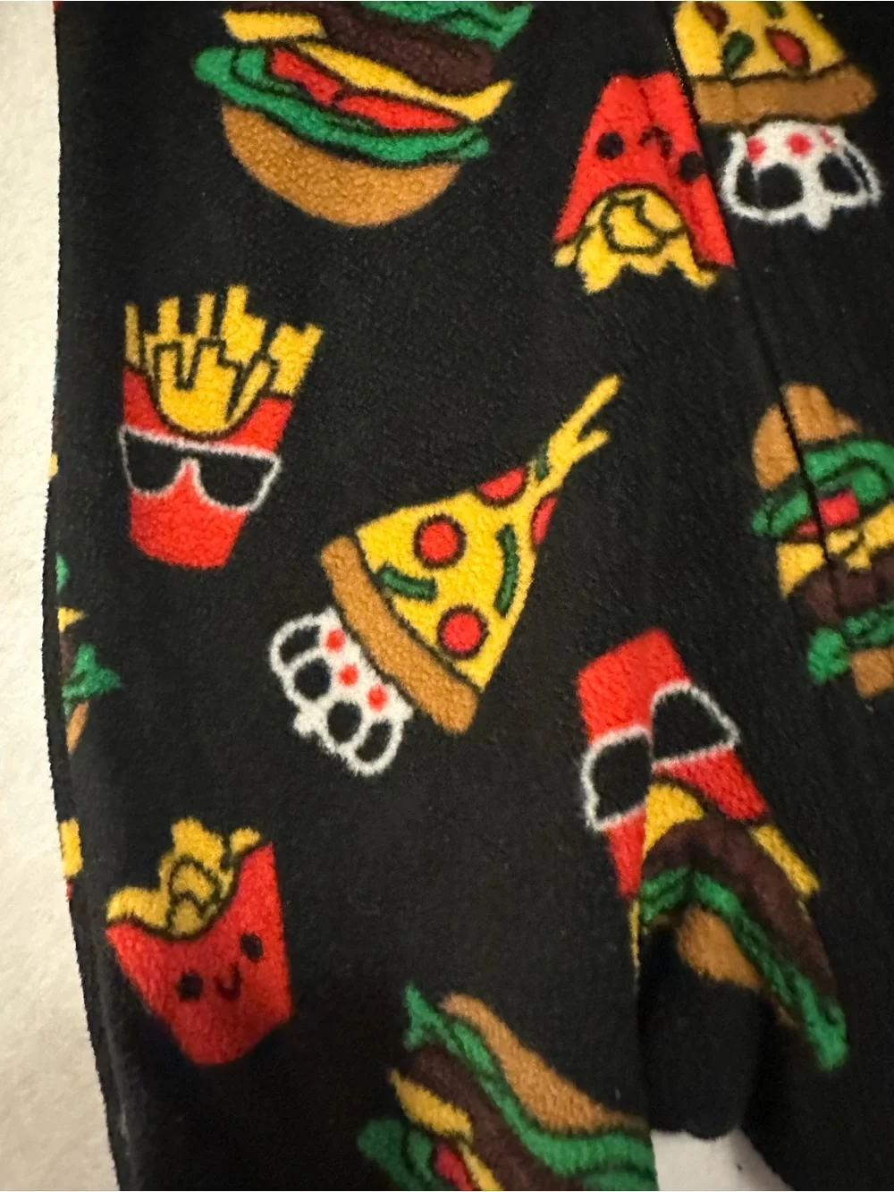 Kids Black Fast Food Print One-Piece Pajamas
